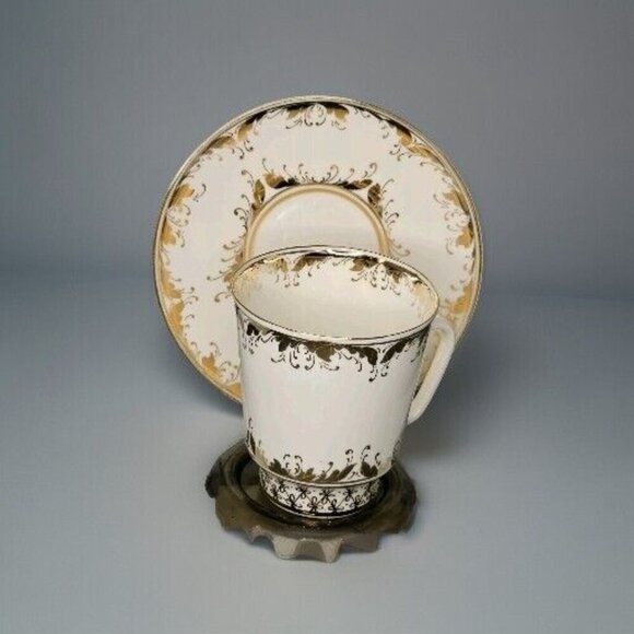 VTG Lomonosov White Heavily Gold Gilded porcelain coffee/tea Cup Saucer Set - Picture 2 of 9